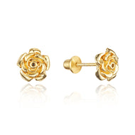 14k Gold Plated Brass Rose Flower Screwback Baby Girls Earrings Silver Post