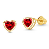 14k Gold Plated Brass Birth CZ Heart Screwback Baby Girl Earrings Silver Post