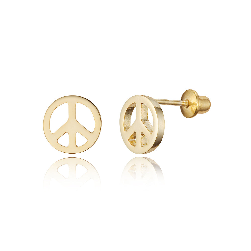 Peace Sign Screw Back Earrings for Girls in 14kt White Gold | Jewelry Vine