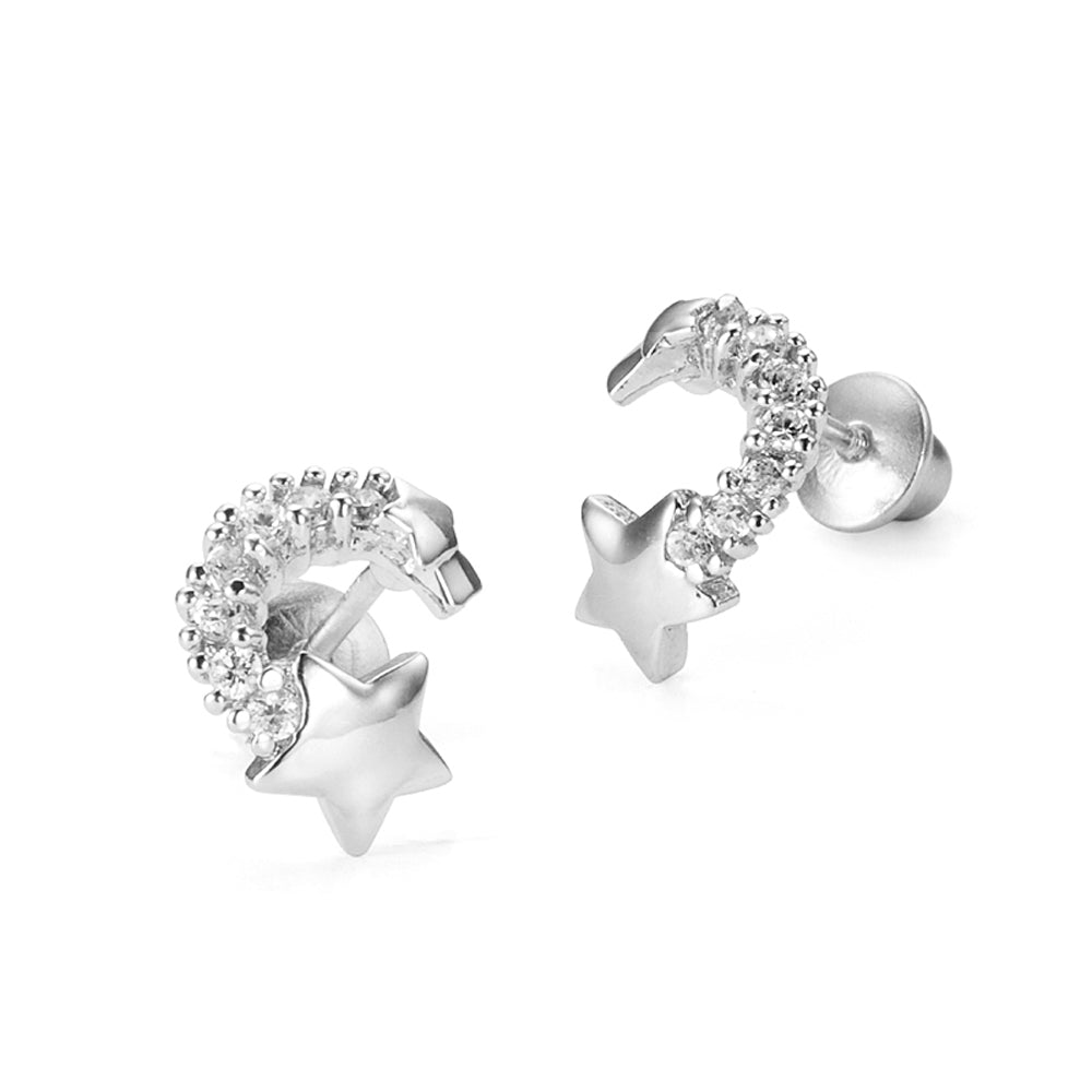 thumbnail image 2 of 925 Sterling Silver Round Cubic Zirconia Stud Earrings For Baby Girls – Screwback 2 of 5