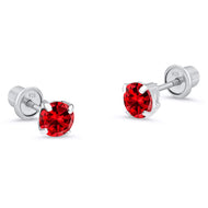 925 Sterling Silver Rhodium Plated Birth 4mm CZ Screwback Baby Girls Earrings