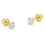 10k Yellow Gold Basket Round 2-6mm CZ Children Screwback Baby Girls Earrings
