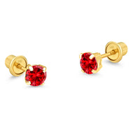 14k Yellow Gold 3mm Birth Month Round CZ Children Screwback Baby Girls Earrings