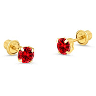 14k Yellow Gold 4mm Birth Month Round CZ Children Screwback Baby Girls Earrings