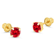 14k Yellow Gold 5mm Birth Month Round CZ Children Screwback Baby Girls Earrings