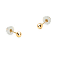 14k Yellow Gold 2-8mm Plain Hollow Gold Ball Baby Girl Silicon Pushback Earrings
