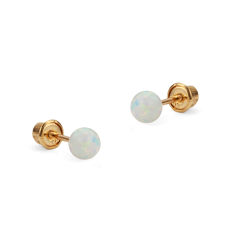 14k Yellow Gold 3-6mm Simulated Opal Ball Children Screwback Girls Earrings