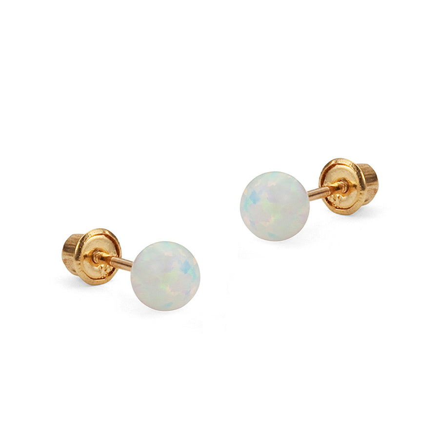 14k Yellow Gold 3-6mm Simulated Opal Ball Children Screwback Girls Earrings