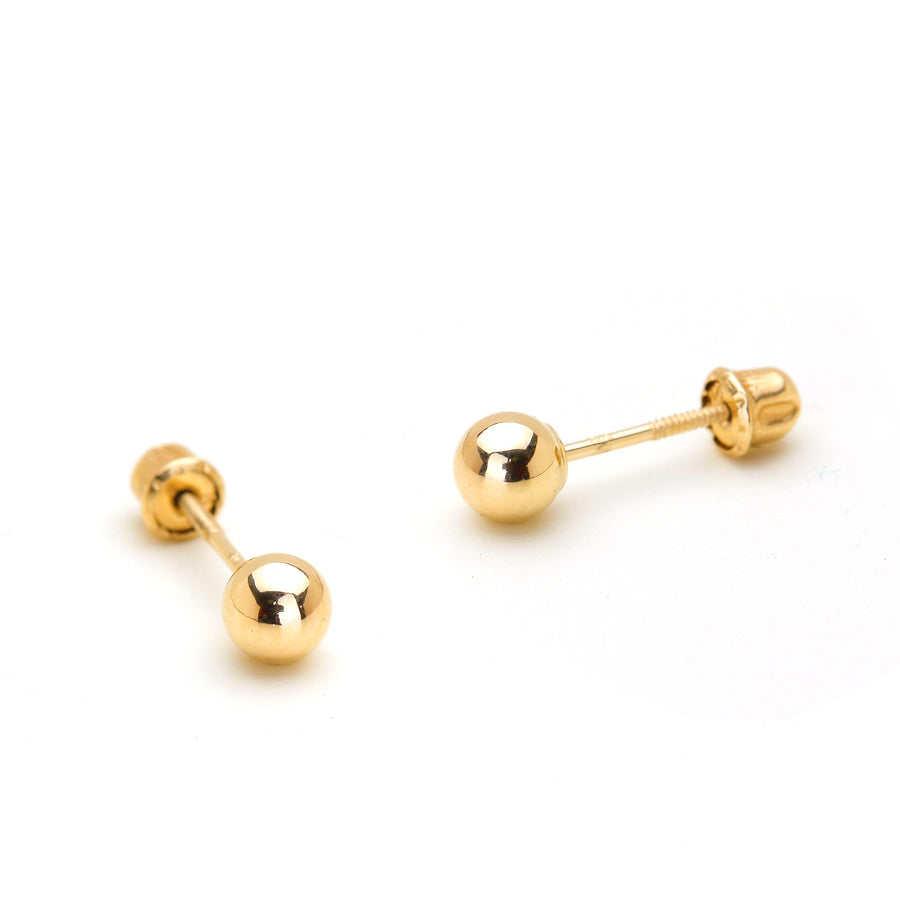 14k Yellow Gold 2-6mm Plain Hollow Gold Ball Screw back Baby Girls Stud Earrings
