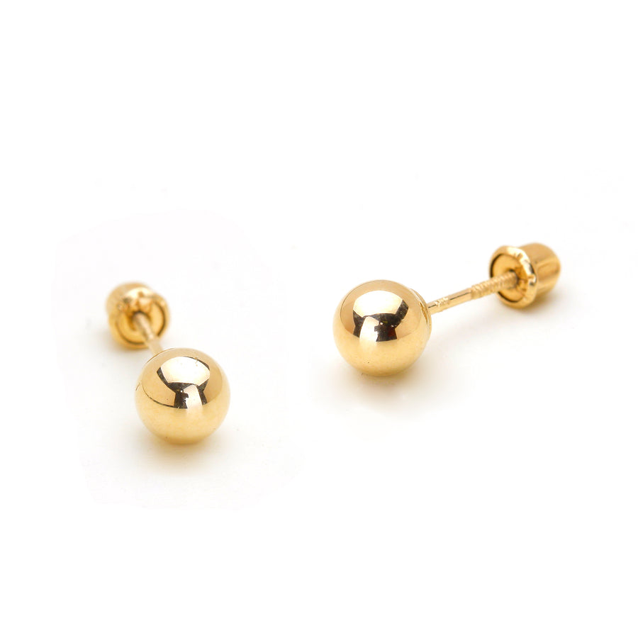 14k Yellow Gold 2-6mm Plain Hollow Gold Ball Screw back Baby Girls Stud Earrings