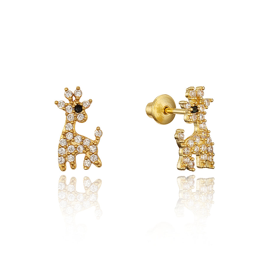 14k Gold Plated Brass Giraffe CZ Screwback Baby Girls Earrings Silver Post