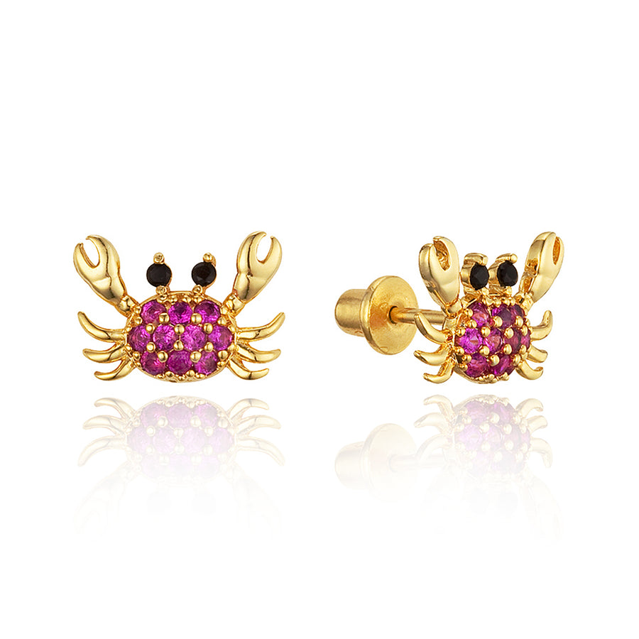 14k Gold Plated Brass Crab CZ Screwback Baby Girls Earrings Sterling Silver Post