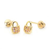 14k Gold Plated Brass Handbag CZ Screwback Baby Girls Earrings Silver Post