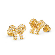 14k Gold Plated Brass Ribbon CZ Screwback Baby Girl Earring Sterling Silver Post