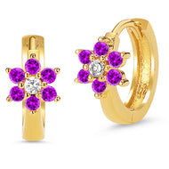 14k Gold Plated Brass Birth Month CZ Flower Baby Hoop Huggie Baby Girls Earrings