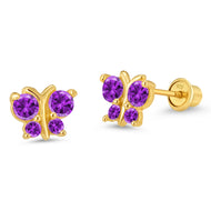 14k Gold Plated Brass Butterfly CZ Screwback Girls Earrings Sterling Silver Post