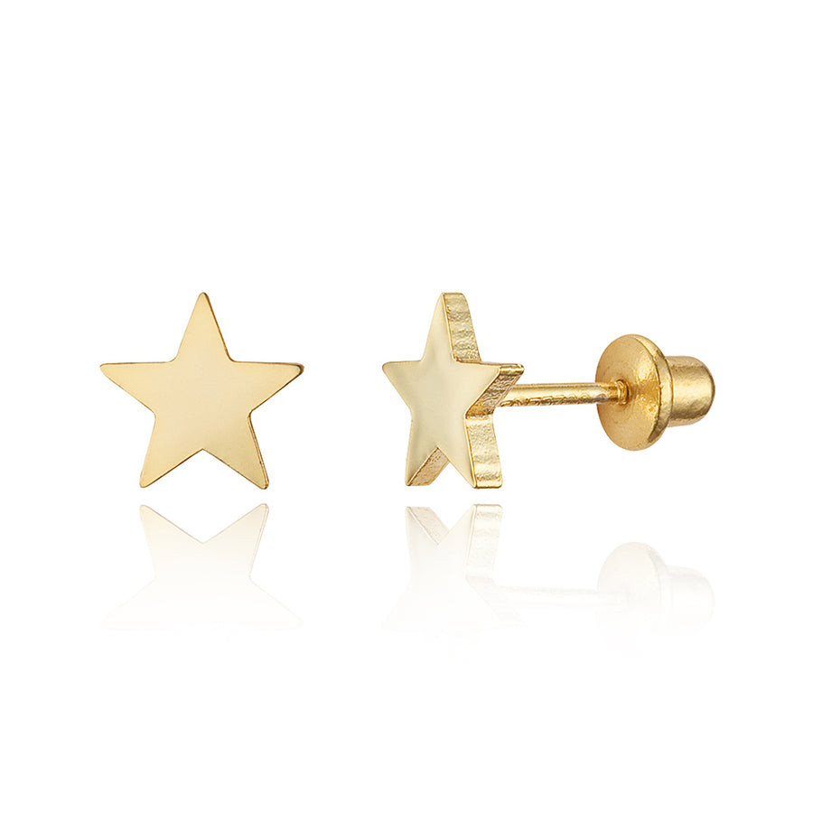 14k Gold Plated Brass Plain Star Screwback Baby Girls Earrings with Silver Post