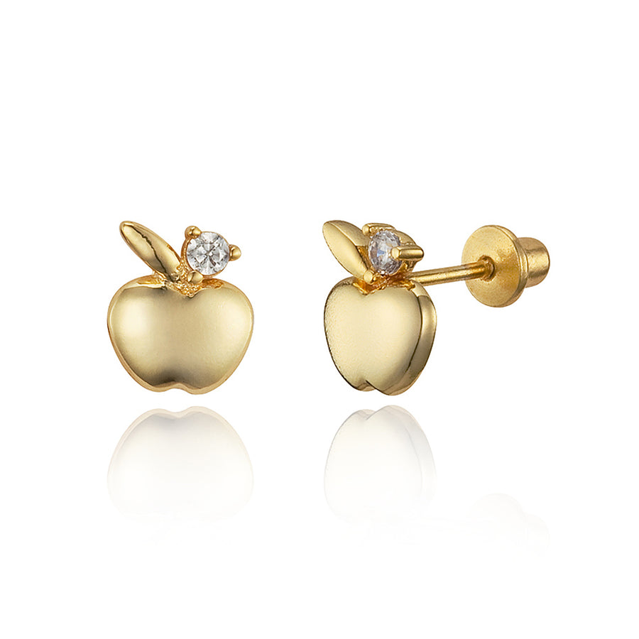 14k Gold Plated Brass Apple CZ Screwback Baby Girl Earrings Sterling Silver Post