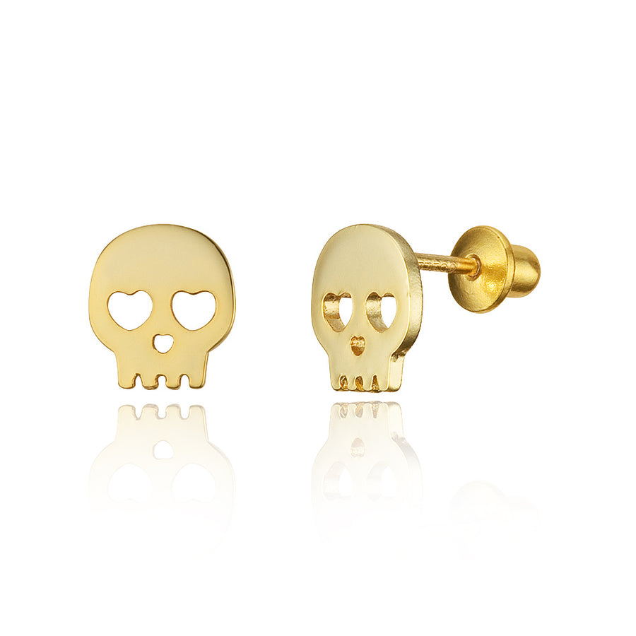14k Gold Plated Brass Skull Screwback Baby Girls Earrings Sterling Silver Post