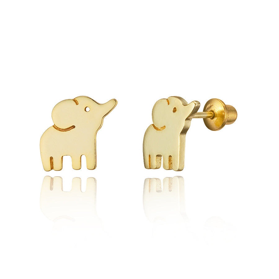 14k Gold Plated Brass Baby Elephant Screwback Baby Girls Earrings Silver Post