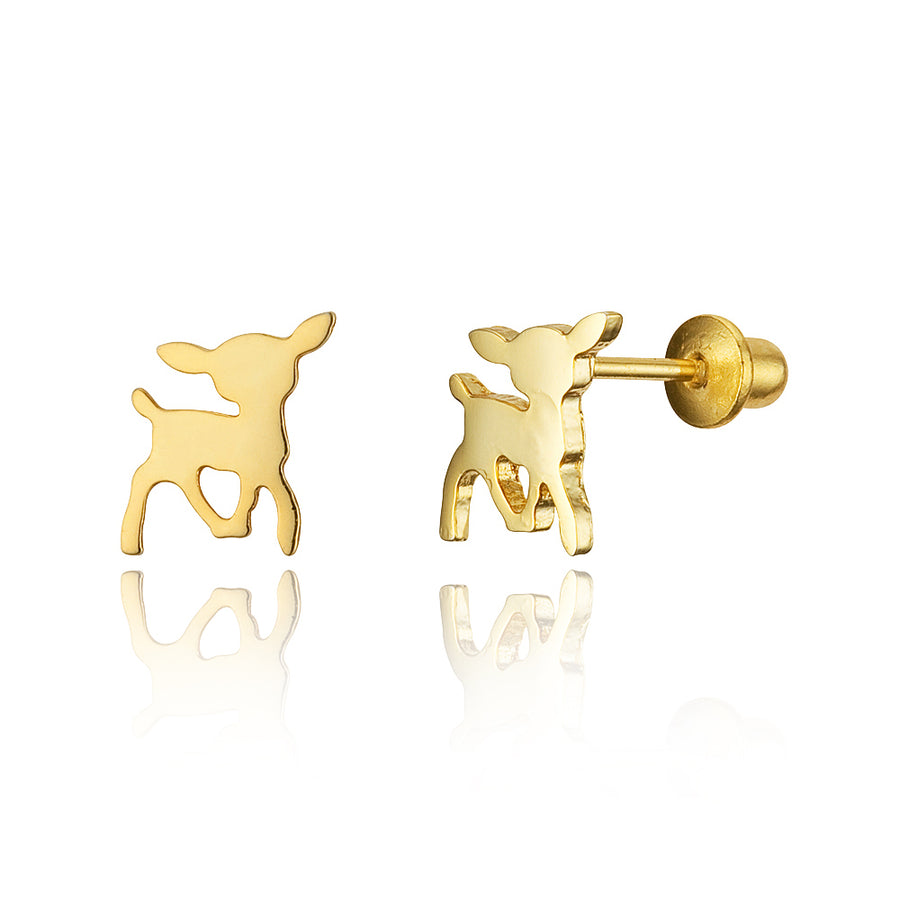14k Gold Plated Brass Deer Screwback Baby Girls Earrings Sterling Silver Post