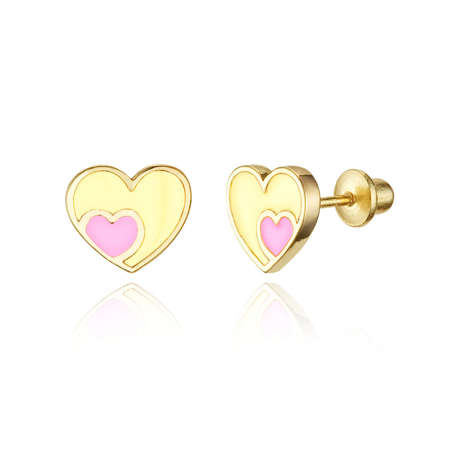 14k Gold Plated Enamel Heart Baby Girls Screwback Earrings Sterling Silver Post