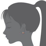14k Gold Plated Brass Princess Crown CZ Screwback Baby Girl Earrings Silver Post