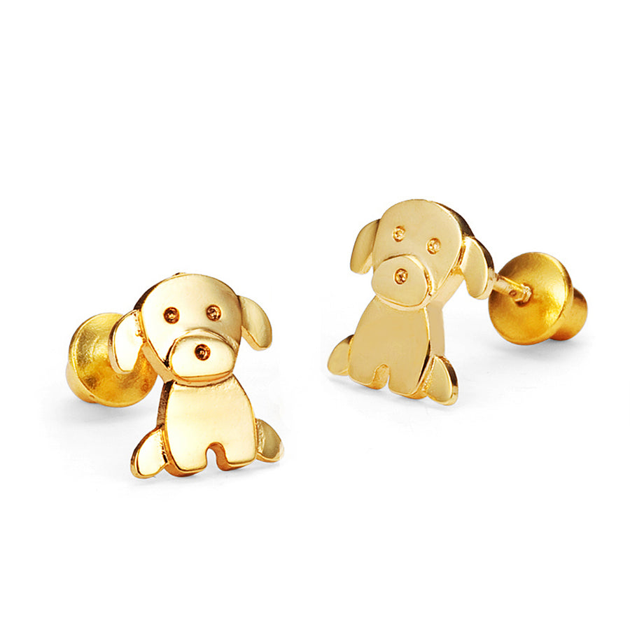 14k Gold Plated Baby Puppy CZ Baby Girls Screwback Earrings Silver Post
