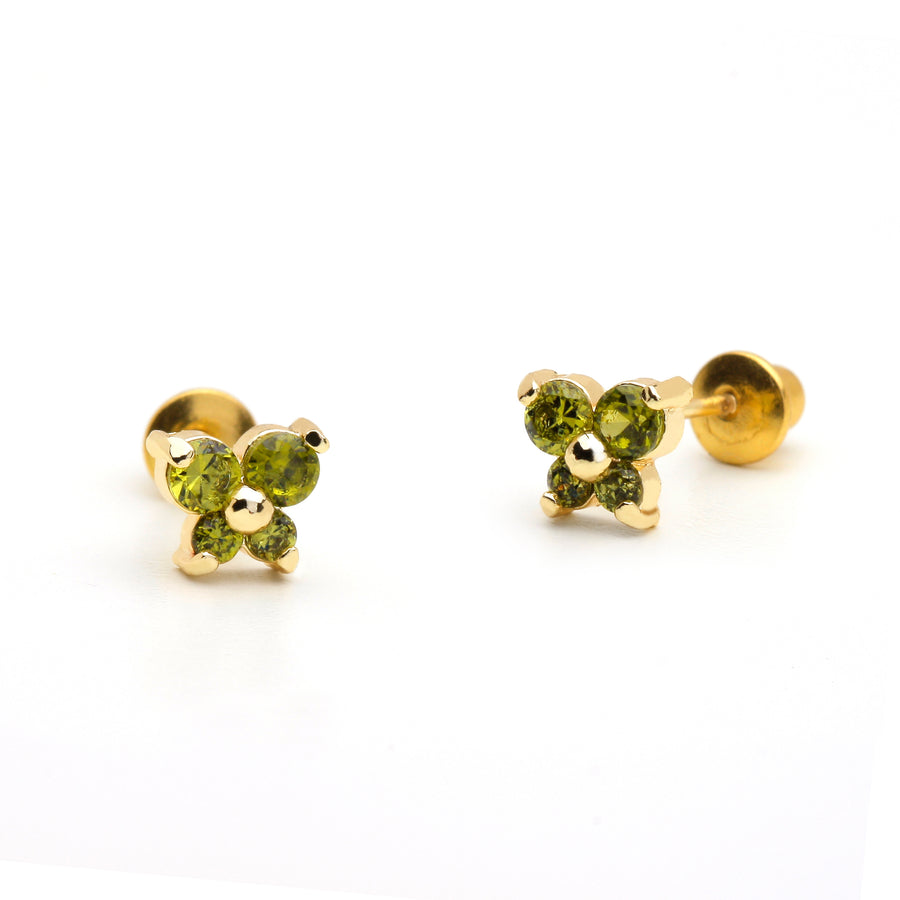 14k Gold Plated Brass Butterfly CZ Screwback Girls Earrings Sterling Silver Post