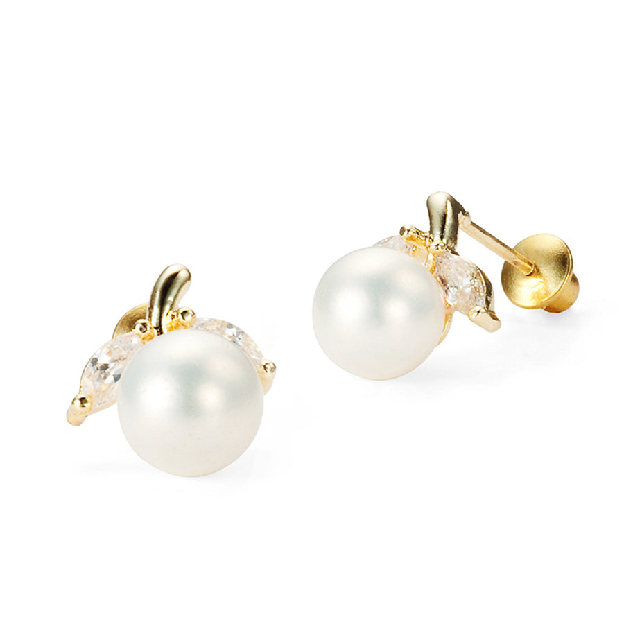 14k Gold Plated Brass Simulated Pearl Screwback Baby Girls Earrings Silver Post