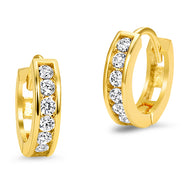 14k Gold Plated Brass Channel CZ Huggie Baby Girls Hoop Earrings