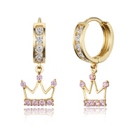 14k Gold Plated Brass Princess Crown Channel Cz Huggy Baby Girls Hoop Earrings