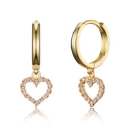 14k Gold Plated Brass Pink Heart Plain Huggy Baby Girls Hoop Earrings