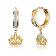 14k Gold Plated Brass Princess Crown Channel Cz Huggy Baby Girls Hoop Earrings