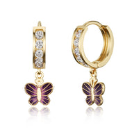 14k Gold Plated Brass Butterfly Channel CZ Huggy Baby Girls Hoop Earrings