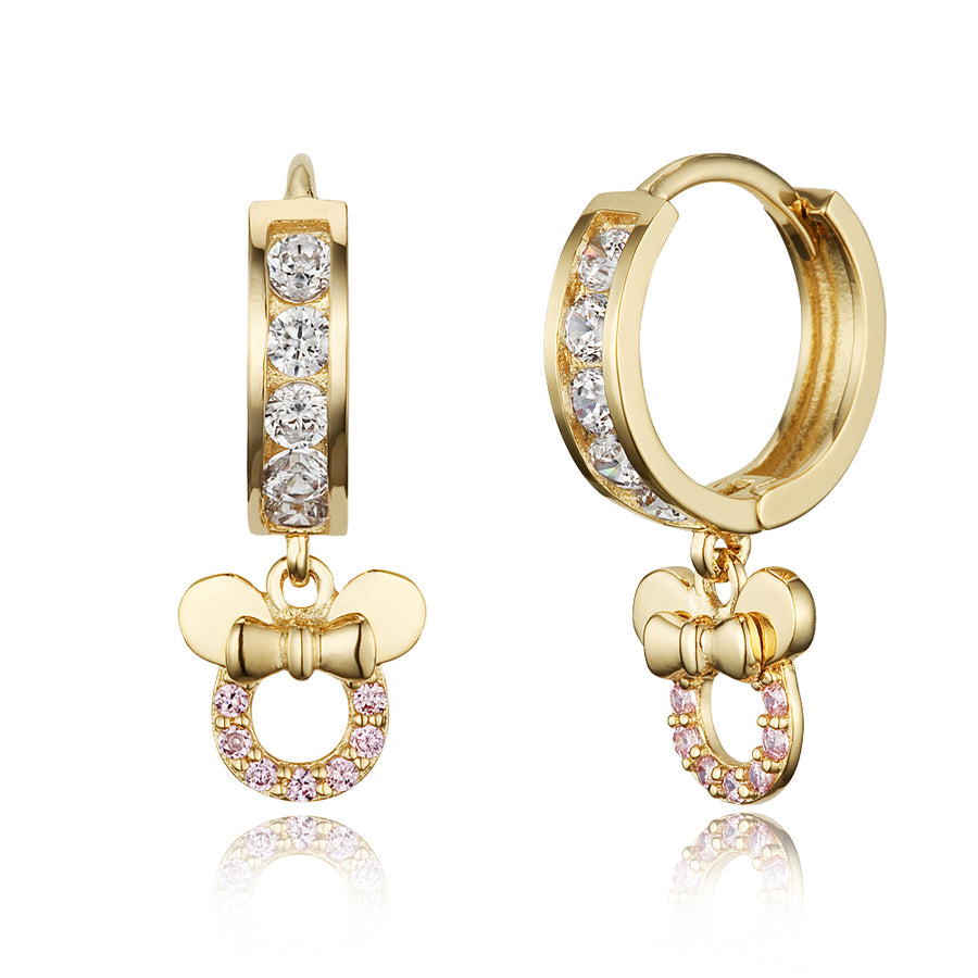 14k Gold Plated Brass Mouse Channel Cz Huggy Baby Girls Hoop Earrings