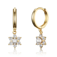 14k Gold Plated Brass Pearl Flower Plain Huggie Baby Girls Hoop Earrings