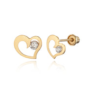 14k Yellow Gold Heart Children CZ Screwback Baby Girls Earrings