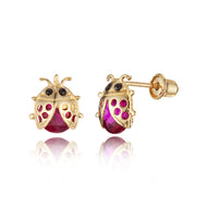 14k Yellow Gold Lady Bug CZ Children Screwback Baby Girls Stud Earrings
