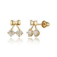 14k Yellow Gold Cherry CZ Children Screwback Baby Girls Stud Earrings