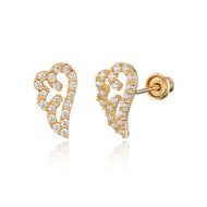 14k Yellow Gold Guardian Angel Wing CZ Children Screwback Baby Girls Earrings