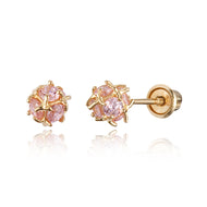 14k Yellow Gold Pink Ball CZ Children Screwback Baby Girls Earrings