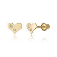 14k Yellow Gold Heart CZ Children Screwback Baby Girls Stud Earrings