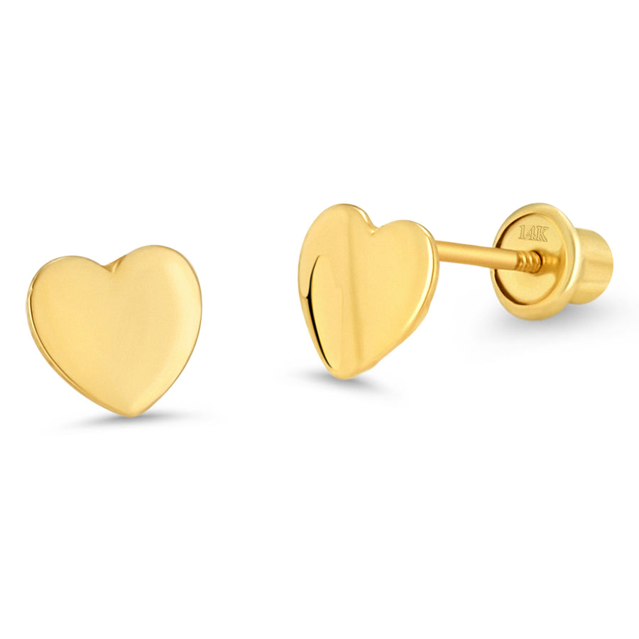 14k Yellow Gold and White Gold Heart Children Screwback Baby Girls Stud Earrings