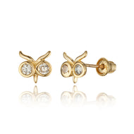 14k Yellow Gold Owl CZ Children Screwback Baby Girls Stud Earrings