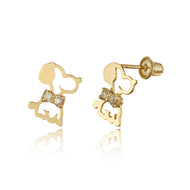 14k Yellow Gold Puppy CZ Children Screwback Baby Girls Stud Earrings