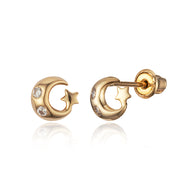 14k Yellow Gold Moon Star CZ Stud Children Screwback Baby Girls Stud Earrings