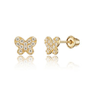 14k Yellow Gold Butterly CZ Children Screwback Baby Girls Earrings