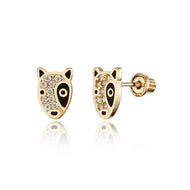 14k Yellow Gold Puppy Dog CZ Children Screwback Baby Girls Earrings