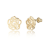 14k Yellow Gold Plain Rose CZ Children Screwback Baby Girls Earrings